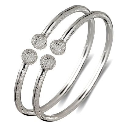 Better Jewelry Textured Ball Ends .925 Sterling Silver West Indian Thick Bangles, 78 Grams, 1 pair