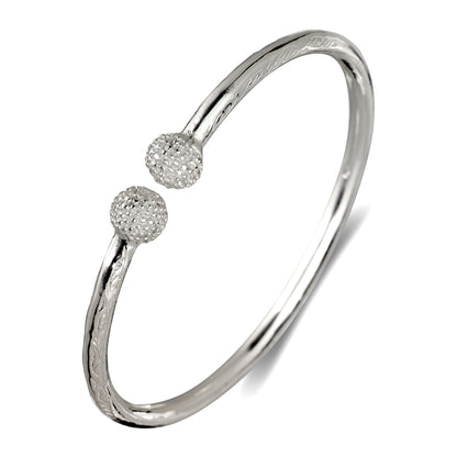 Better Jewelry Textured Ball Ends .925 Sterling Silver West Indian Thick Bangles, 78 Grams, 1 pair