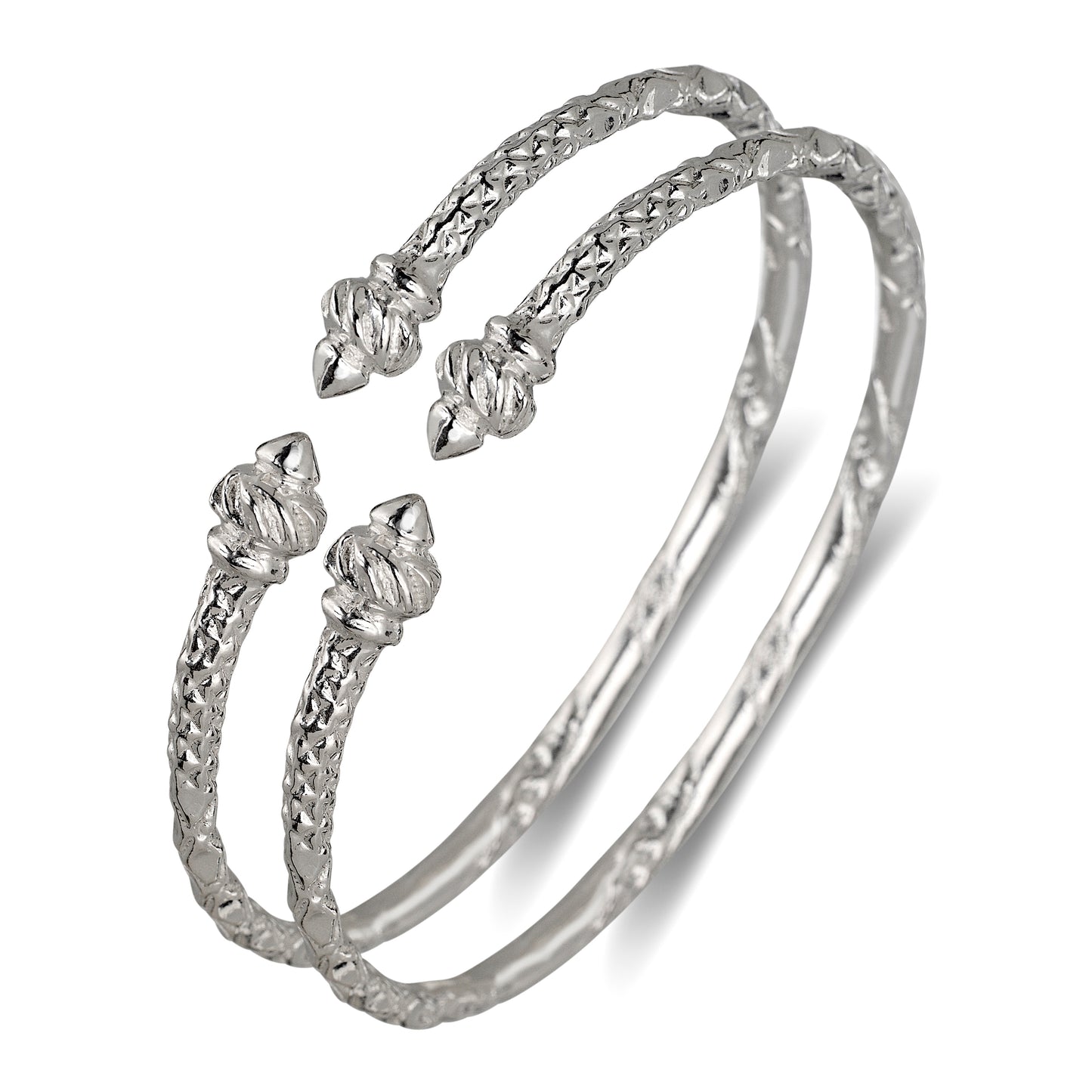 Better Jewelry Torch End Taj Mahal Ends .925 Sterling Silver West Indian Bangles, 1 pair