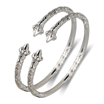Better Jewelry, Pointy Ends Taj Mahal .925 Sterling Silver West Indian Bangles (Made in USA), 1 pair