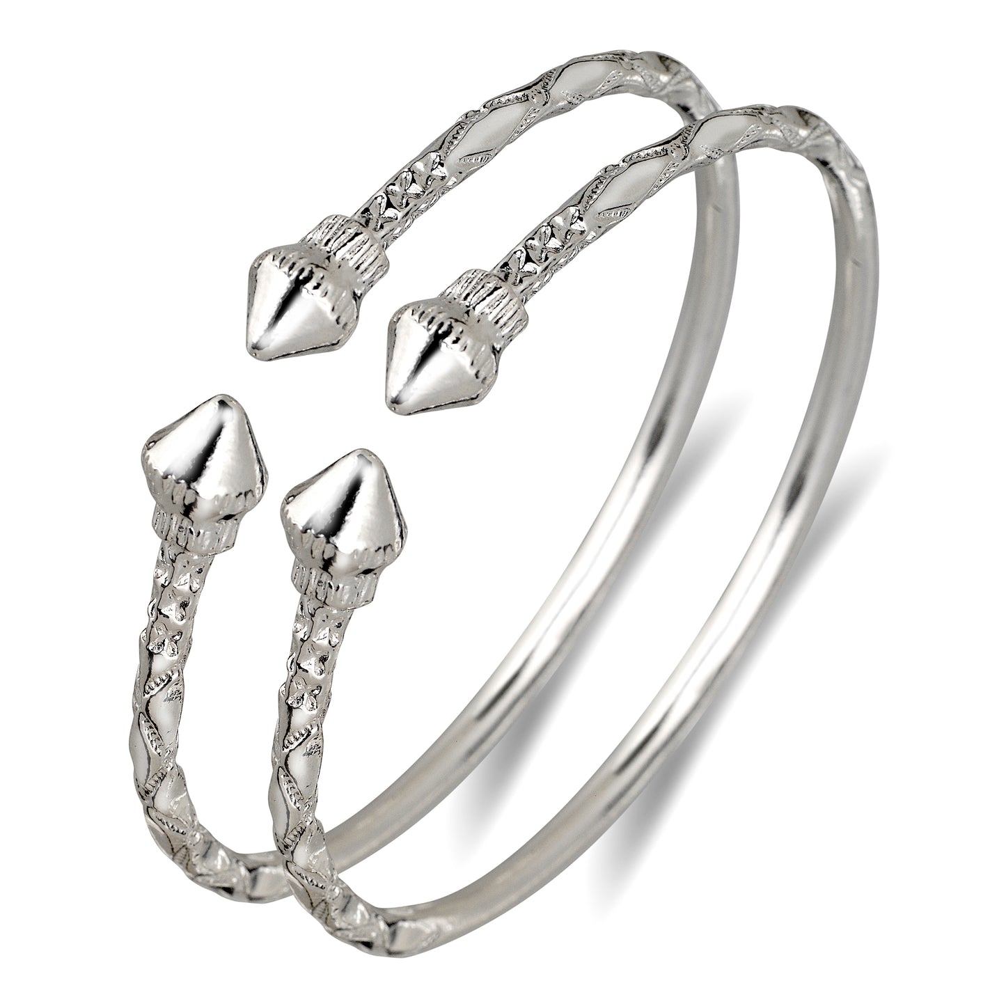 Better Jewelry Cone Ends .925 Sterling Silver West Indian Bangles 47.7 Grams (Pair) (MADE IN USA) (3mm)