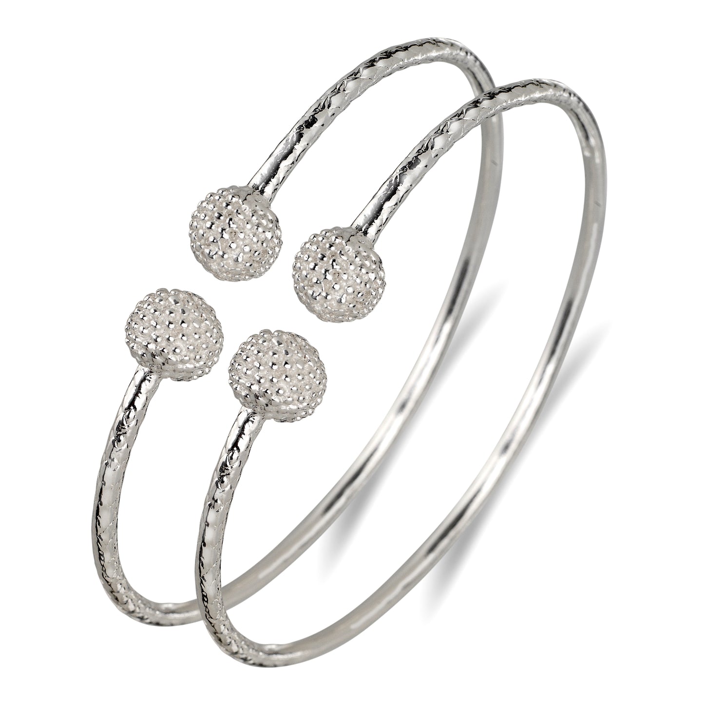 Better Jewelry Textured Ball .925 Sterling Silver West Indian Bangles (Pair) (Made in USA)