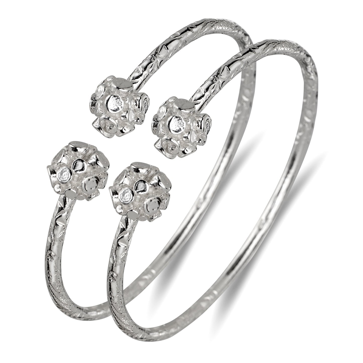 Better Jewelry Disco Ball Ends West Indian Bangles .925 Sterling Silver (Pair) (Made in USA)
