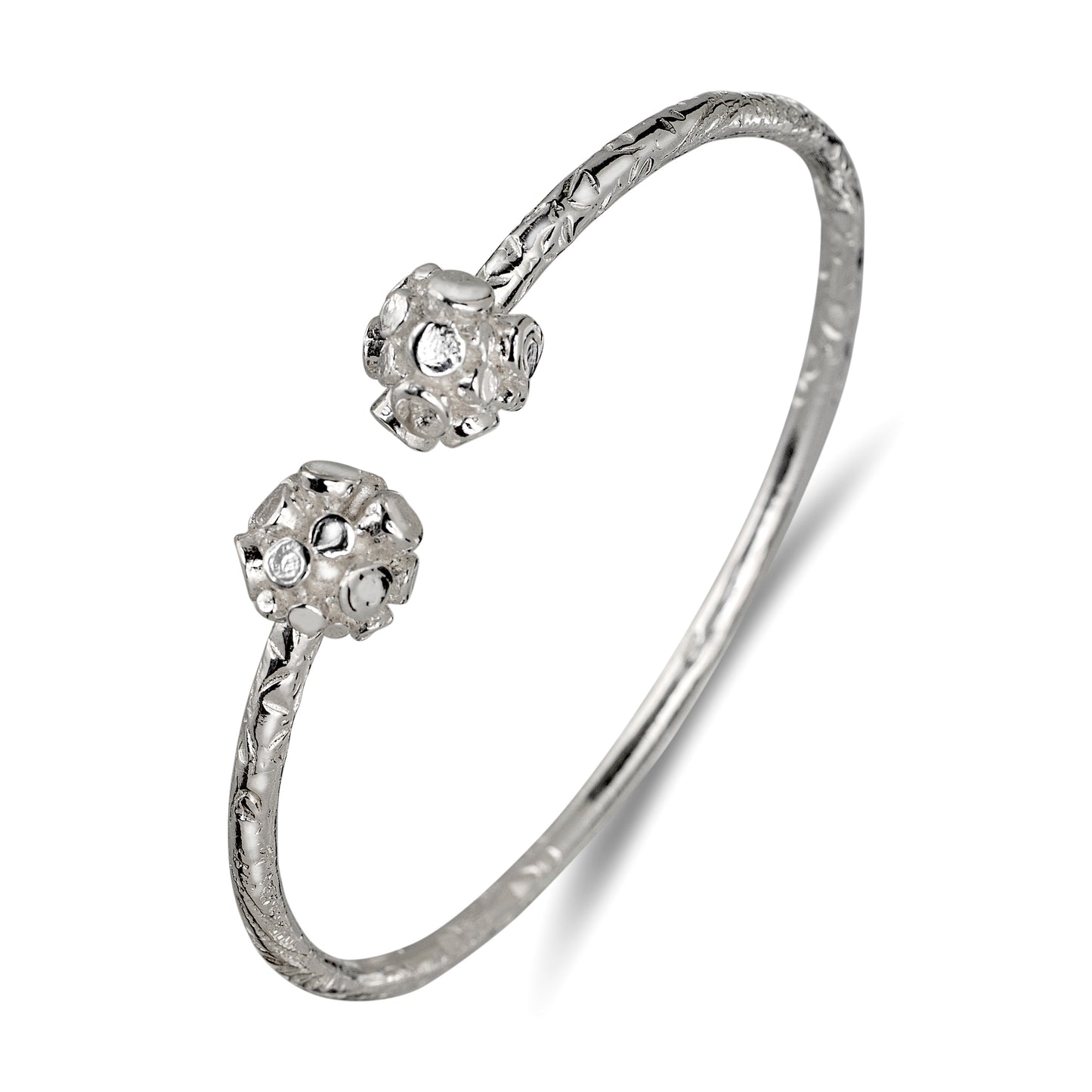 Better Jewelry Disco Ball Ends West Indian Bangles .925 Sterling Silver (Pair) (Made in USA)
