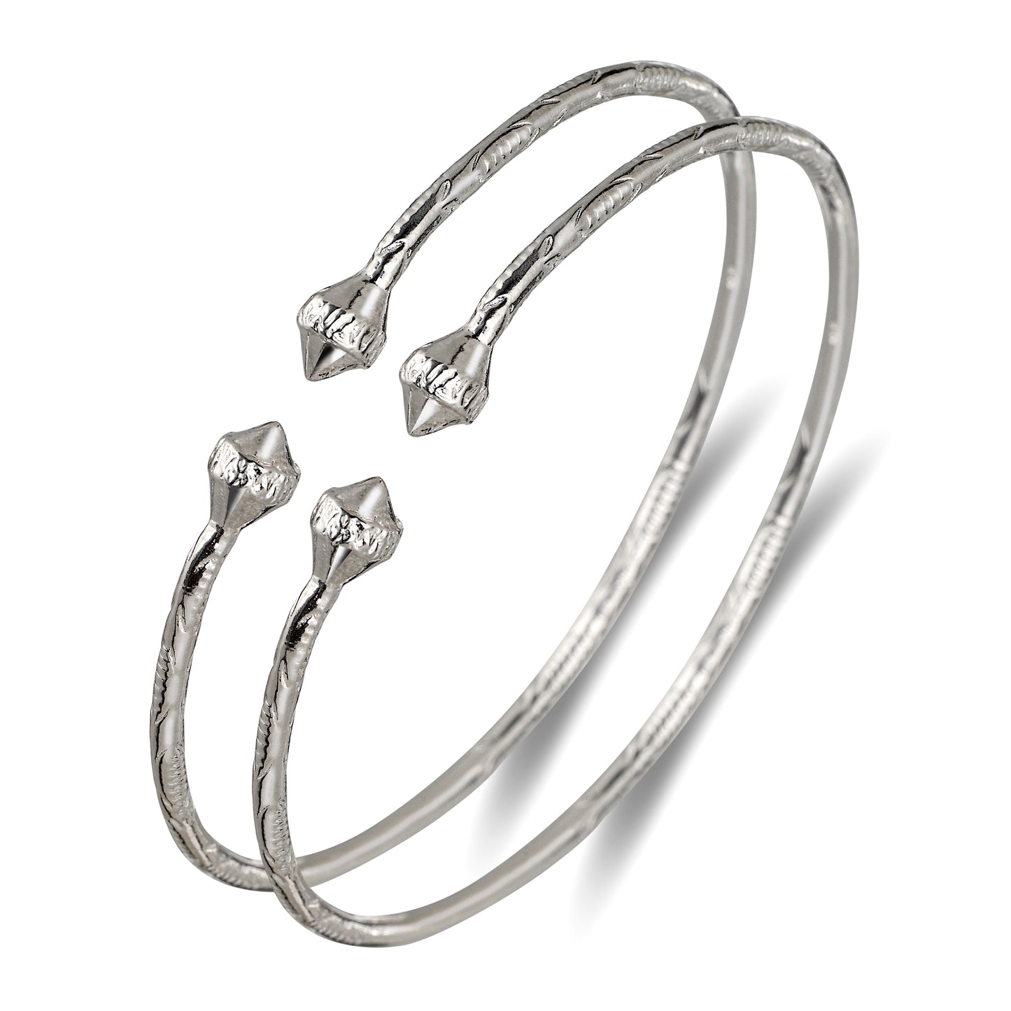 Better Jewelry Pointy Ridged Belt .925 Sterling Silver West Indian Bangles (Pair)