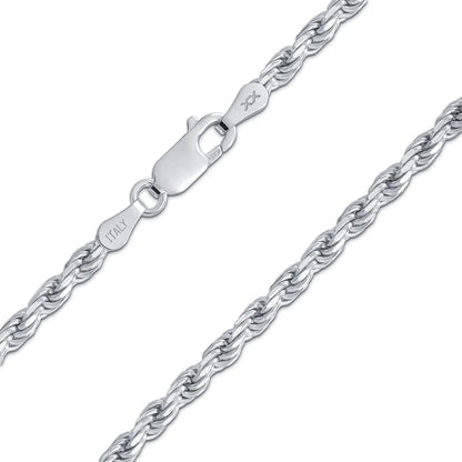 Better Jewelry 1.3mm Rope Diamond cut Chain Necklace .925 Sterling Silver w. Rhodium plate