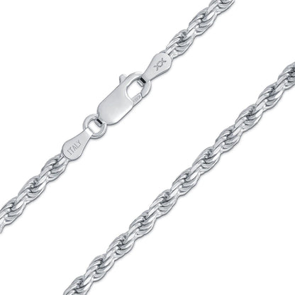 Rope Chain Necklace .925 Sterling Silver w. Rhodium plate