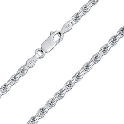 Better Jewelry 1.8mm Rope Diamond cut Chain Necklace .925 Sterling Silver w. Rhodium plate