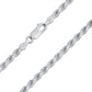 Better Jewelry 2.8mm Rope Diamond cut Chain Necklace .925 Sterling Silver w. Rhodium plate