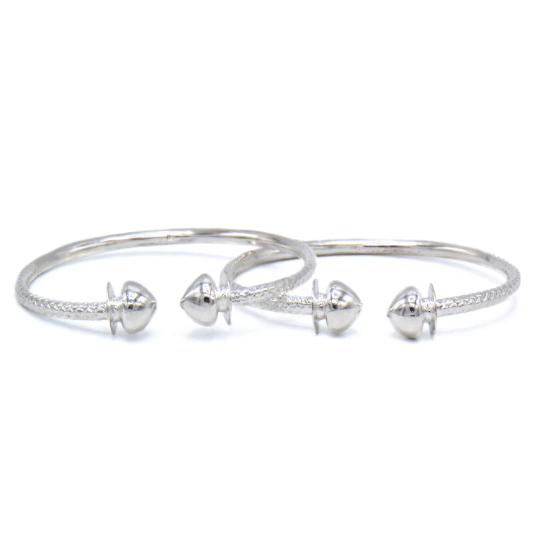 Better Jewelry Large Acorn Ends .925 Sterling Silver West Indian Bangles (Pair) (MADE IN USA)