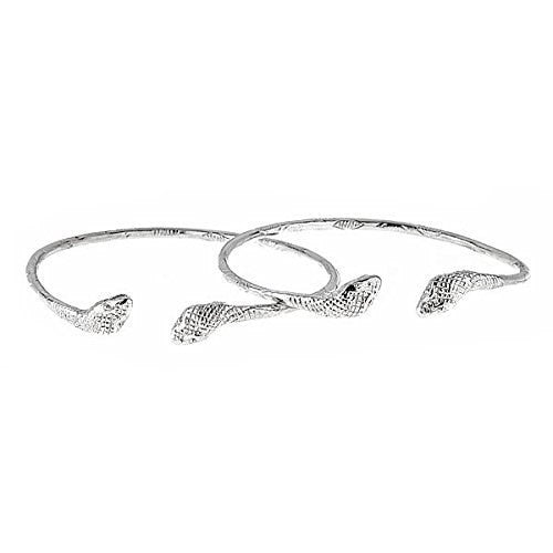 Cobra Ends .925 Sterling Silver West Indian Bangles (Pair) (Made in USA) (28.5 grams) - Betterjewelry