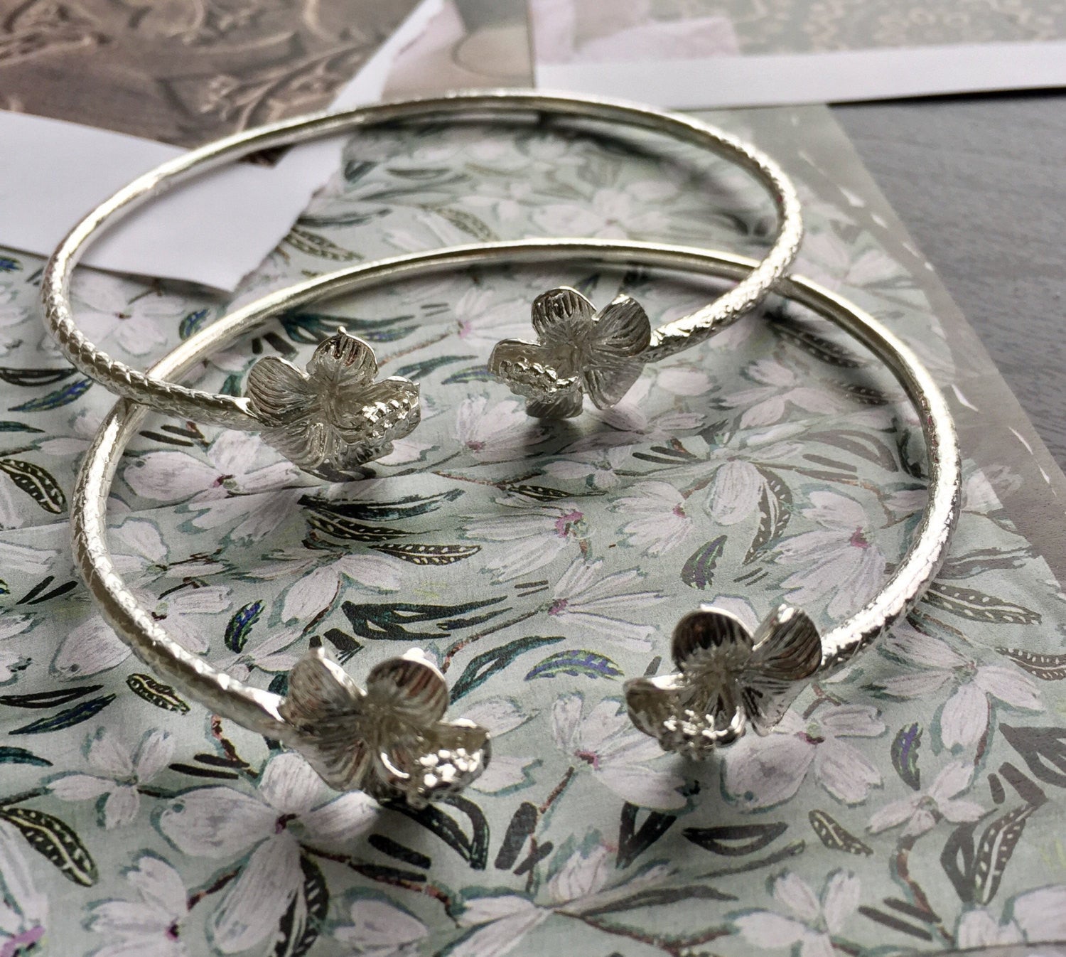 Flower .925 Sterling Silver West Indian Bangles (Pair) (Made in Usa) - Betterjewelry