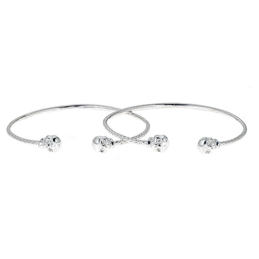 Skull Ends .925 Sterling Silver West Indian Bangles (8 inches; 25 grams) (PAIR) - Betterjewelry