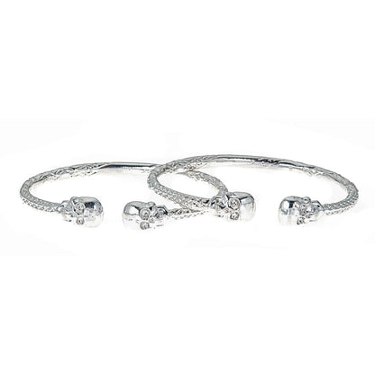 Thick Skull Ends .925 Sterling Silver West Indian Bangles (8 inches , 63 grams) (PAIR) (MADE in USA) - Betterjewelry