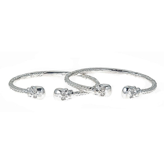 Thick Skull Ends .925 Sterling Silver West Indian Bangles (8 inches , 63 grams) (PAIR) (MADE in USA) - Betterjewelry