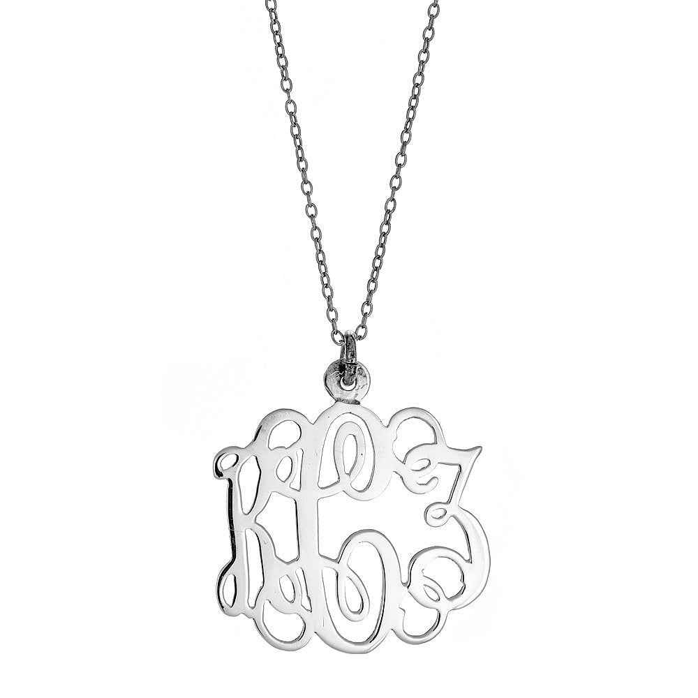 Fancy Letter SMALL Three-Letter .925 Sterling Silver Monogram Pendant with Chain (Made in USA) - Betterjewelry