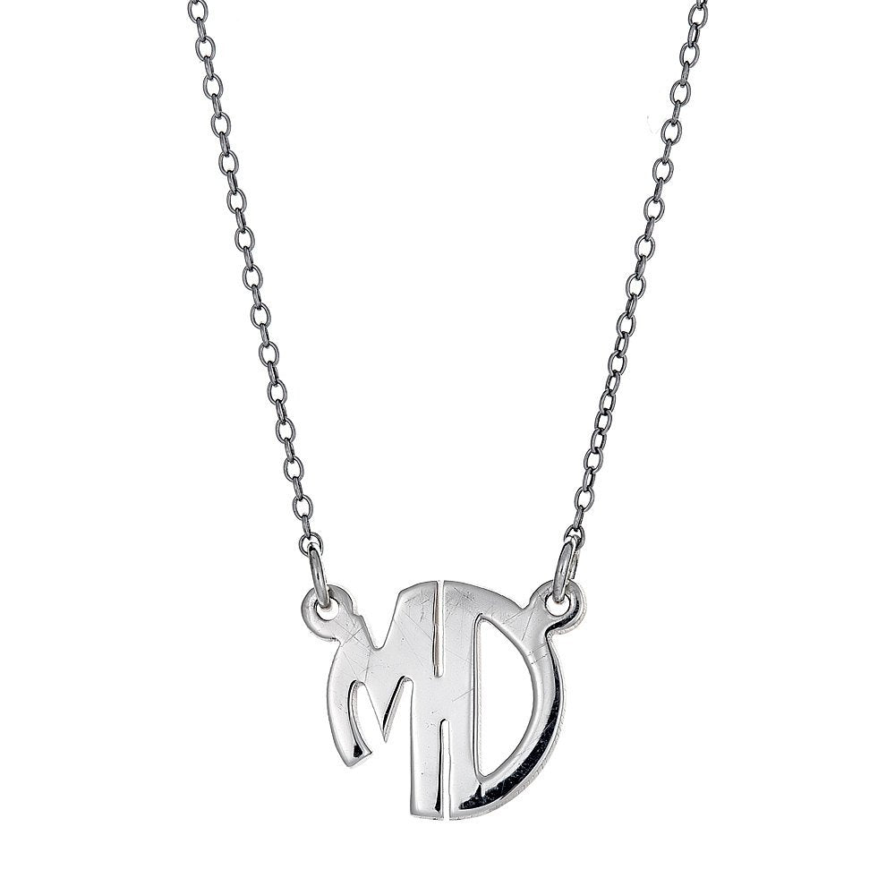 Modern .925 Sterling Silver Rounded Double-Letter Monogram Pendant with Chain (MADE IN USA) - Betterjewelry