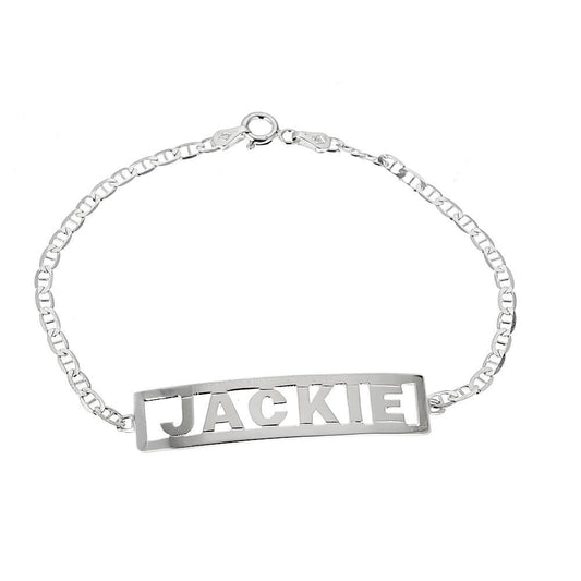 Personalized .925 Sterling Silver Open Block Letter Name Plate Bracelet, 4 grams, MADE IN USA - Betterjewelry
