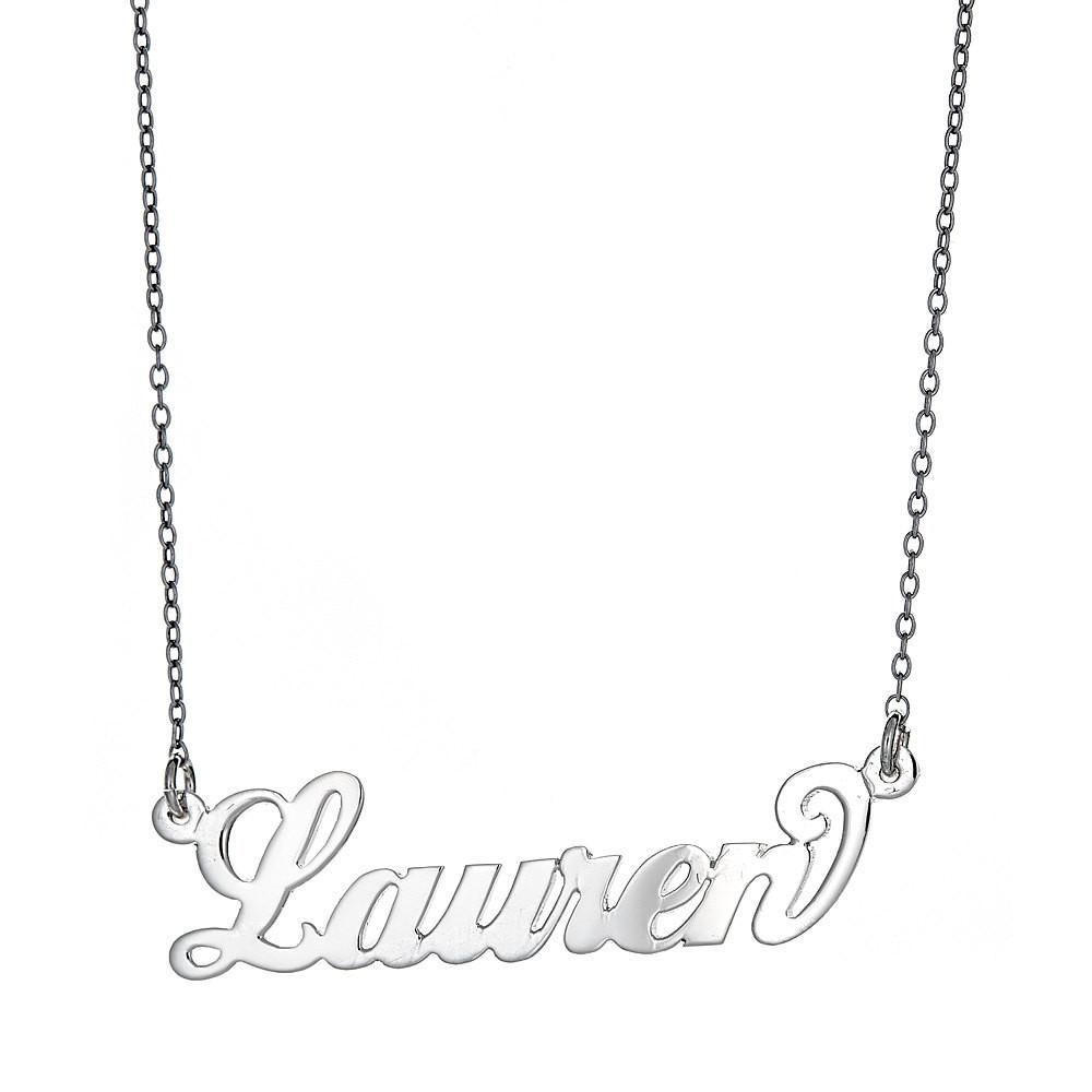 Personalized .925 Sterling Silver "Carrie" Script Name Plate Necklace, 3 grams (Made in USA) - Betterjewelry