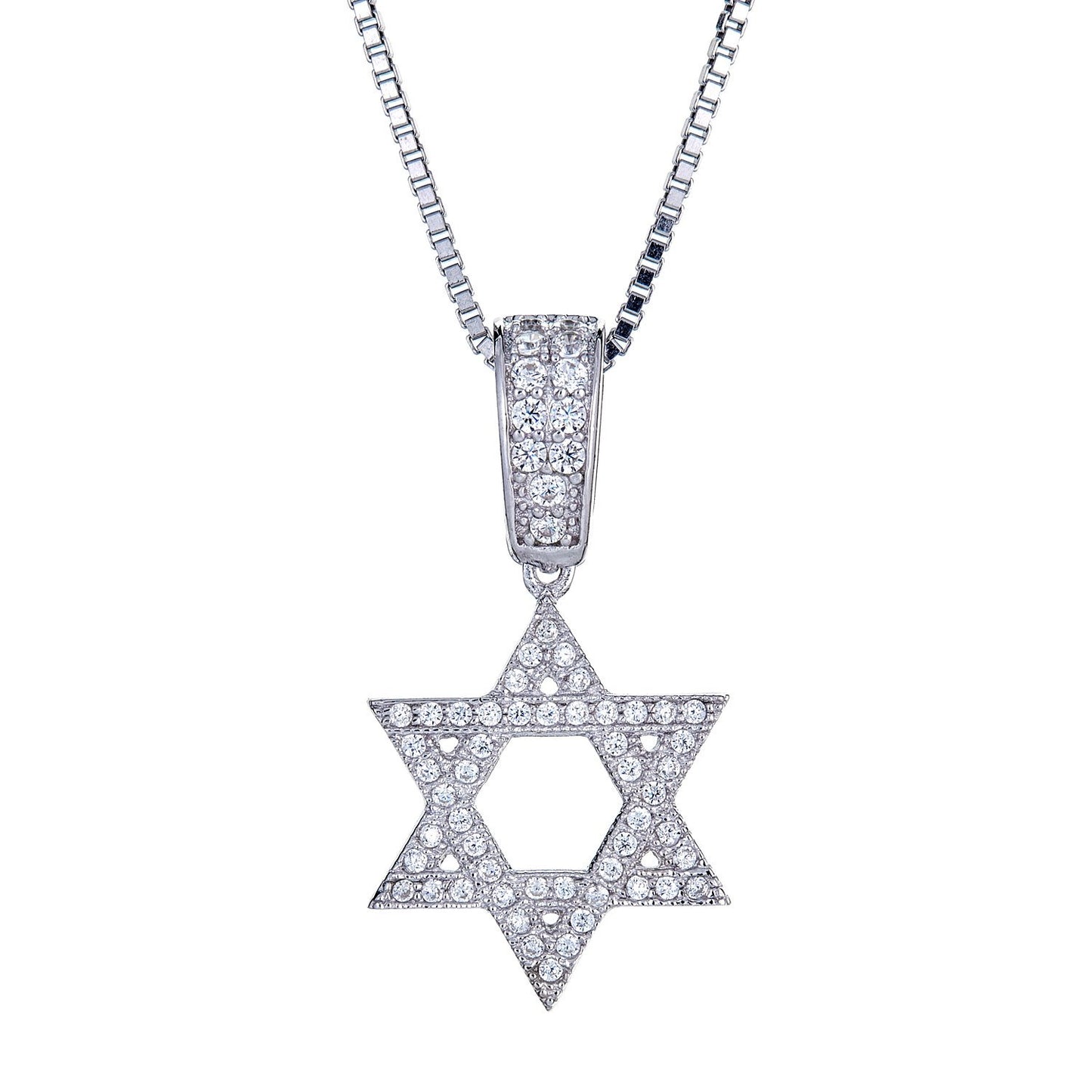 925 Sterling Silver Delicate Star of David Micro Pave Pendant with Chain (6 grams) - Betterjewelry