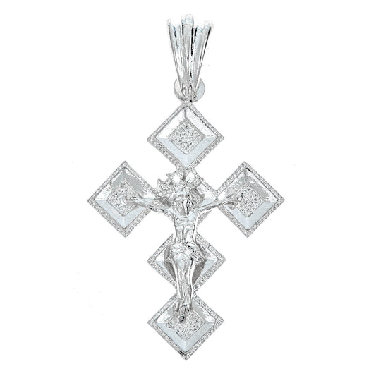 925 Sterling Silver Diamond Shaped Crucifix Pendant - MADE IN USA (11 grams) - Betterjewelry