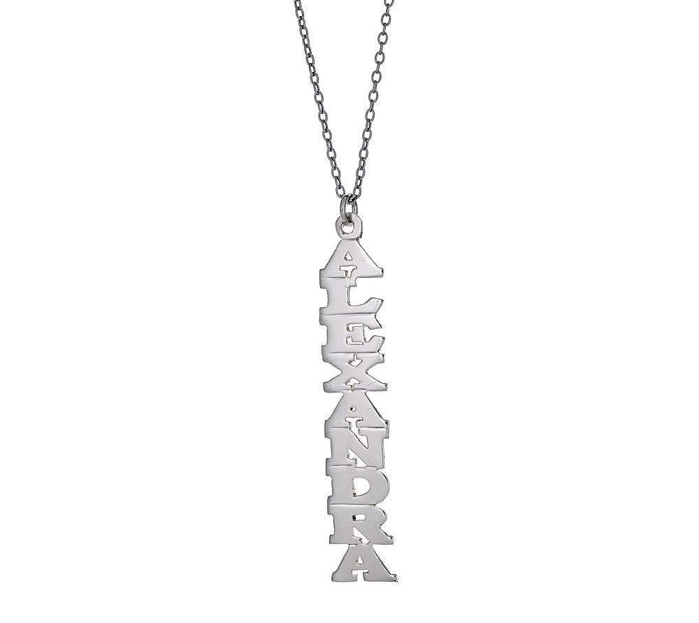 Personalized .925 Sterling Silver Vertical Print Nameplate with Chain, 2 grams, MADE IN USA - Betterjewelry