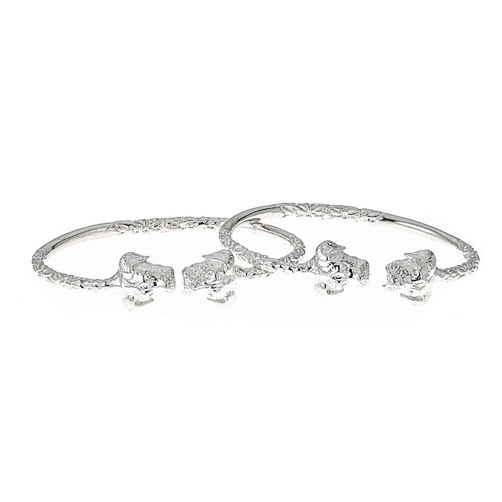 Solid .925 Sterling Silver West Indian Bangles with Puppy Ends (PAIR) - Betterjewelry