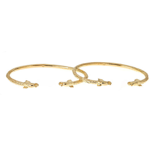 Solid .925 Sterling Silver Elephant Ends West Indian Bangles Plated with 14K Gold (PAIR) - Betterjewelry