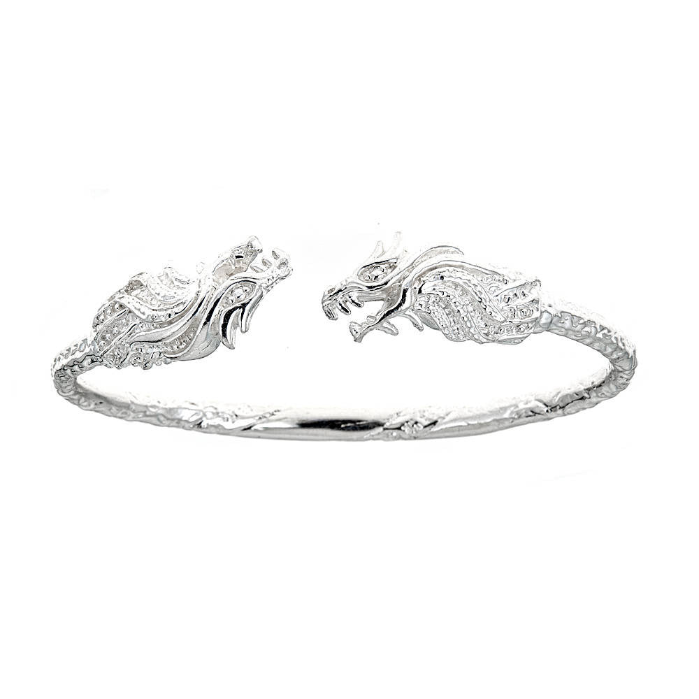 Solid .925 Sterling Silver West Indian Bangle with Dragon Ends (Made in USA) - Betterjewelry