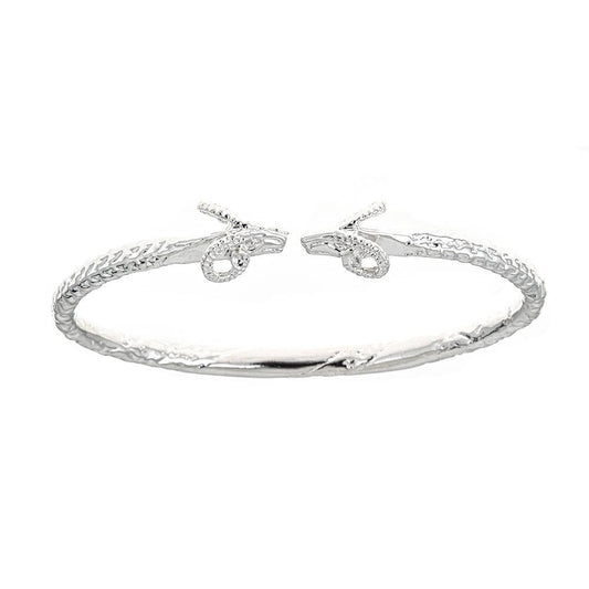 Solid .925 Sterling Silver Thick West Indian Bangle with Ram Ends - Betterjewelry