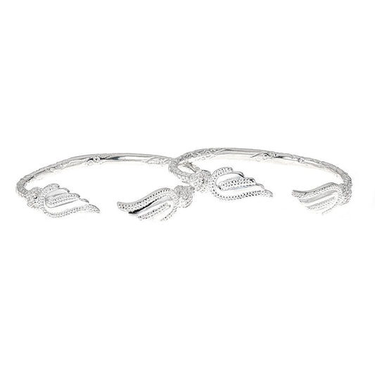 Solid .925 Sterling Silver West Indian Bangles with Wing Ends (PAIR) - Betterjewelry