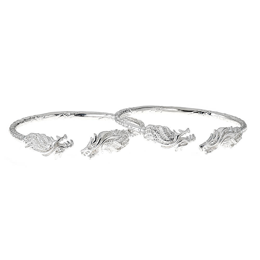 Solid .925 Sterling Silver West Indian Bangles with Dragon Ends; 93 grams (PAIR) - Betterjewelry