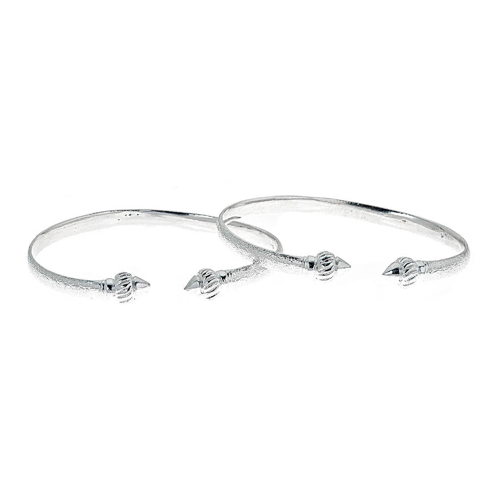Solid .925 Sterling Silver Flat Ridged Arrow West Indian Bangles (MADE IN USA) - Betterjewelry