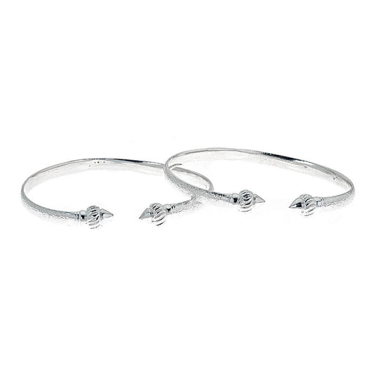 Solid .925 Sterling Silver Flat Ridged Arrow West Indian Bangles (MADE IN USA) - Betterjewelry