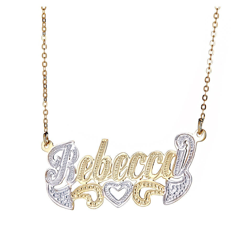 Personalized .925 Sterling Silver Open Heart Classic Nameplate Plated in 14K Gold w. Chain - Betterjewelry