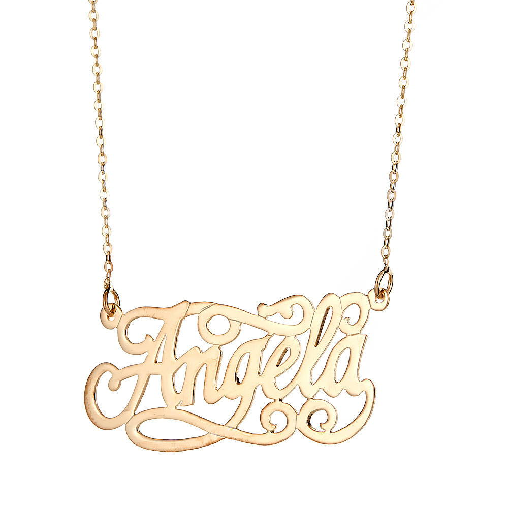 Personalized .925 Sterling Silver Fancy Script Nameplate Plated in 14K Gold w. Chain - Betterjewelry