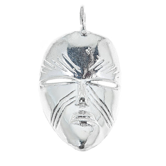 Oval African Mask .925 Sterling Silver Pendant (MADE IN USA) - Betterjewelry