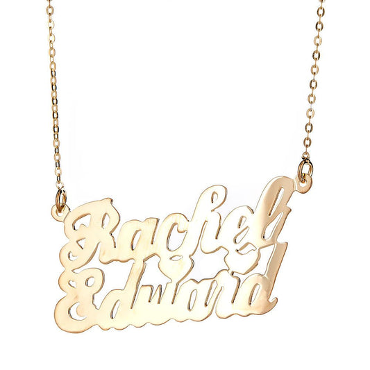 Personalized .925 Sterling Silver "Carrie" Script Lover's Nameplate Plated in 14K Gold w. Chain - Betterjewelry