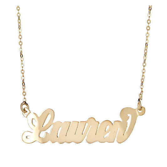 Personalized 14K Gold Plated .925 Sterling Silver "Carrie" Script Nameplate (MADE IN USA) - Betterjewelry