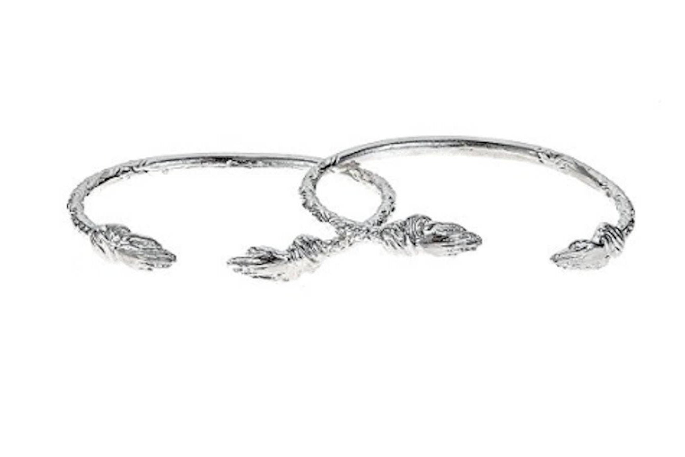 Praying Hands Ends West Indian Bangles .925 Sterling Silver 75.0 Grams (Pair) (MADE IN USA) - Betterjewelry