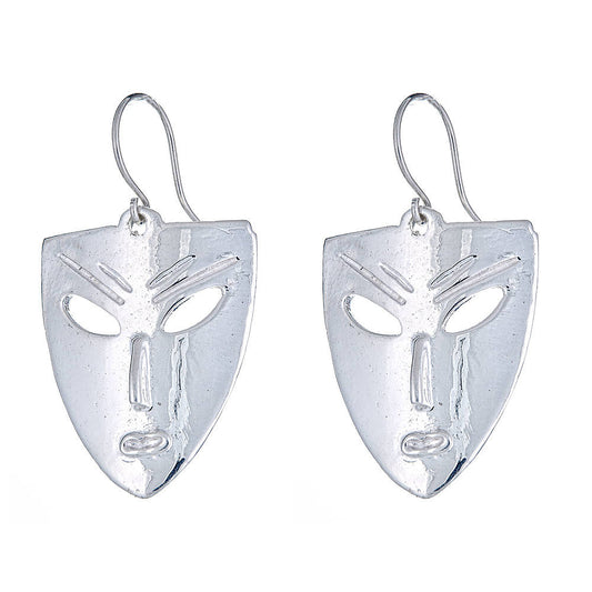 Solid .925 Sterling Silver African Mask Earrings (Made in USA) - Betterjewelry