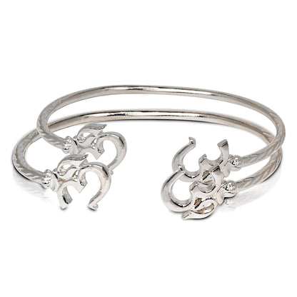 Solid .925 Sterling Silver Om Symbol Bangles (Pair) (Made in USA) - Betterjewelry