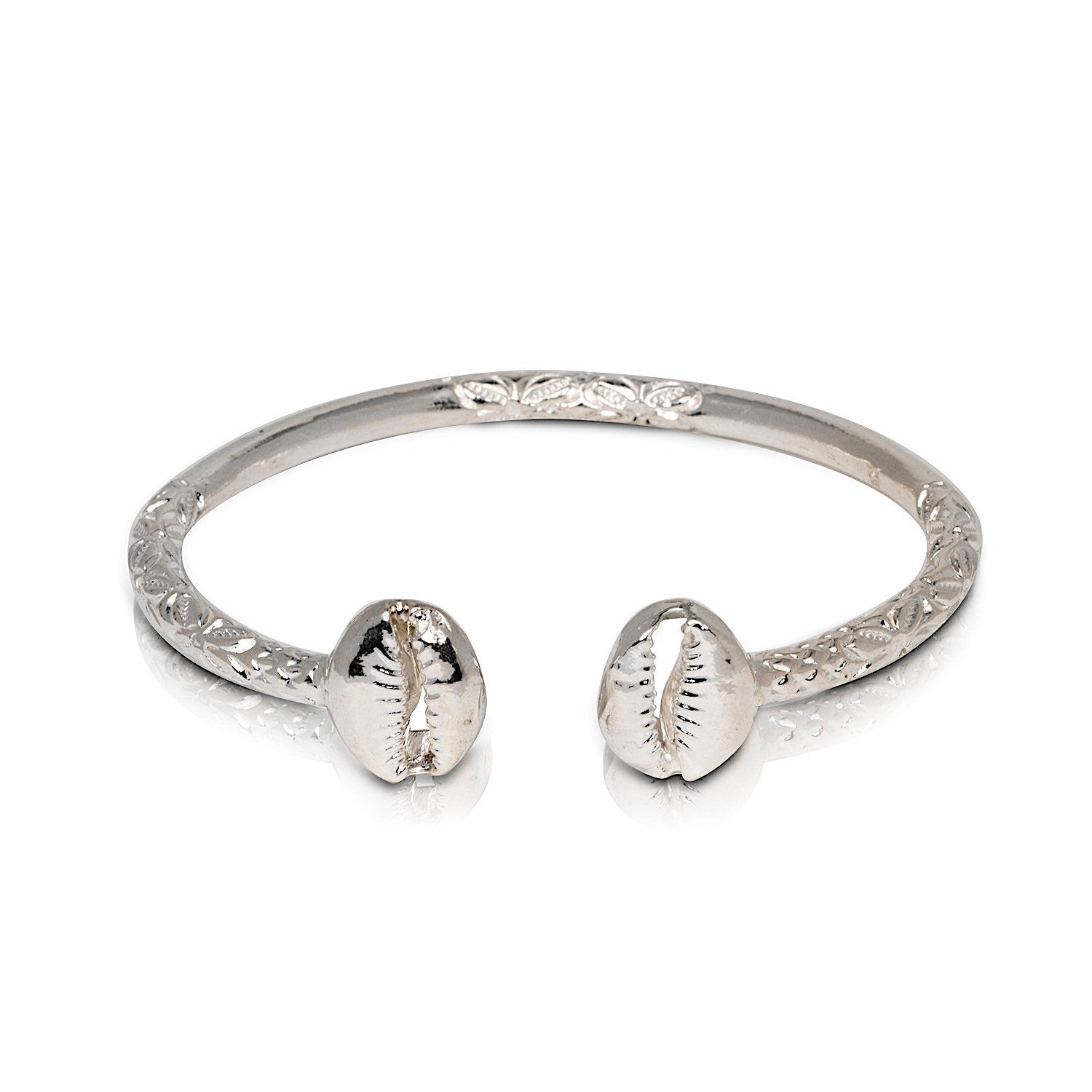 NEW Solid .925 Sterling Silver Cowrie Shell Bangle (Made in USA) - Betterjewelry