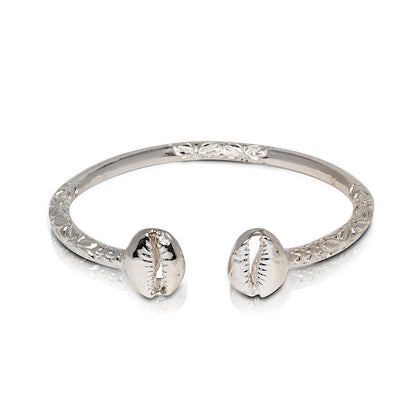 NEW Solid .925 Sterling Silver Cowrie Shell Bangle (Made in USA) - Betterjewelry