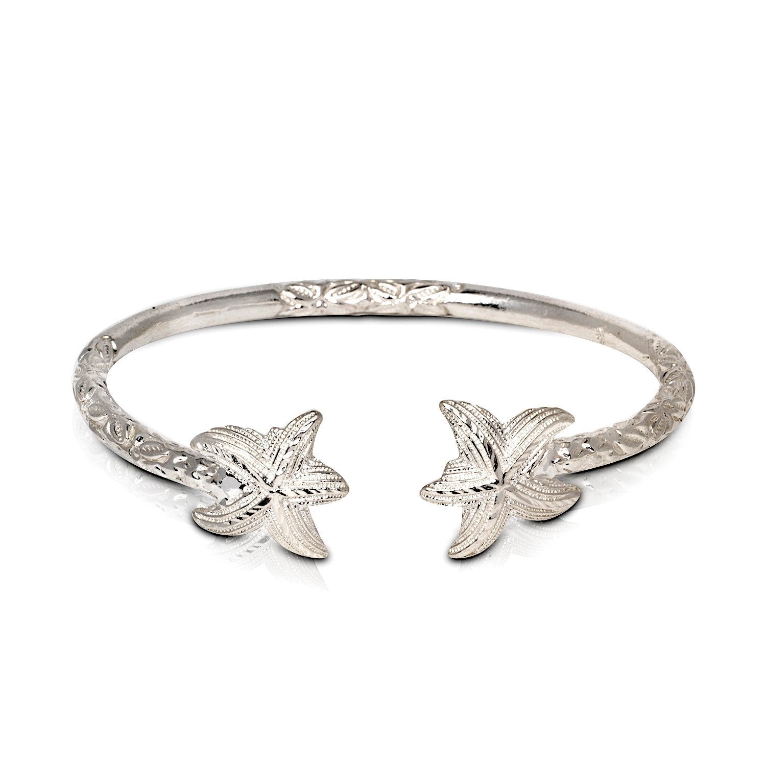 Solid .925 Sterling Silver Starfish Bangle (Made in USA) - Betterjewelry