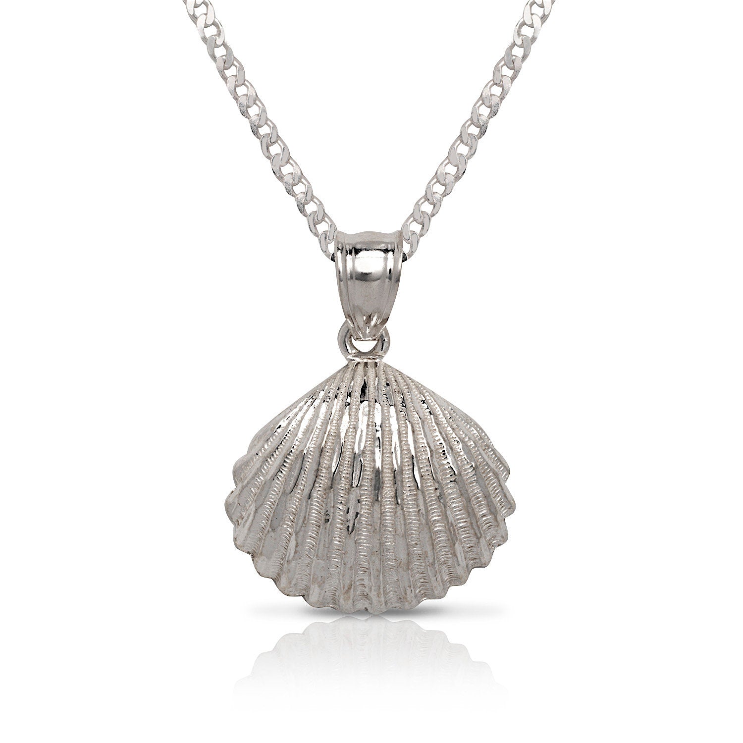 NEW! .925 Sterling Silver Seashell Pendant w. Cuban Chain Set - Betterjewelry