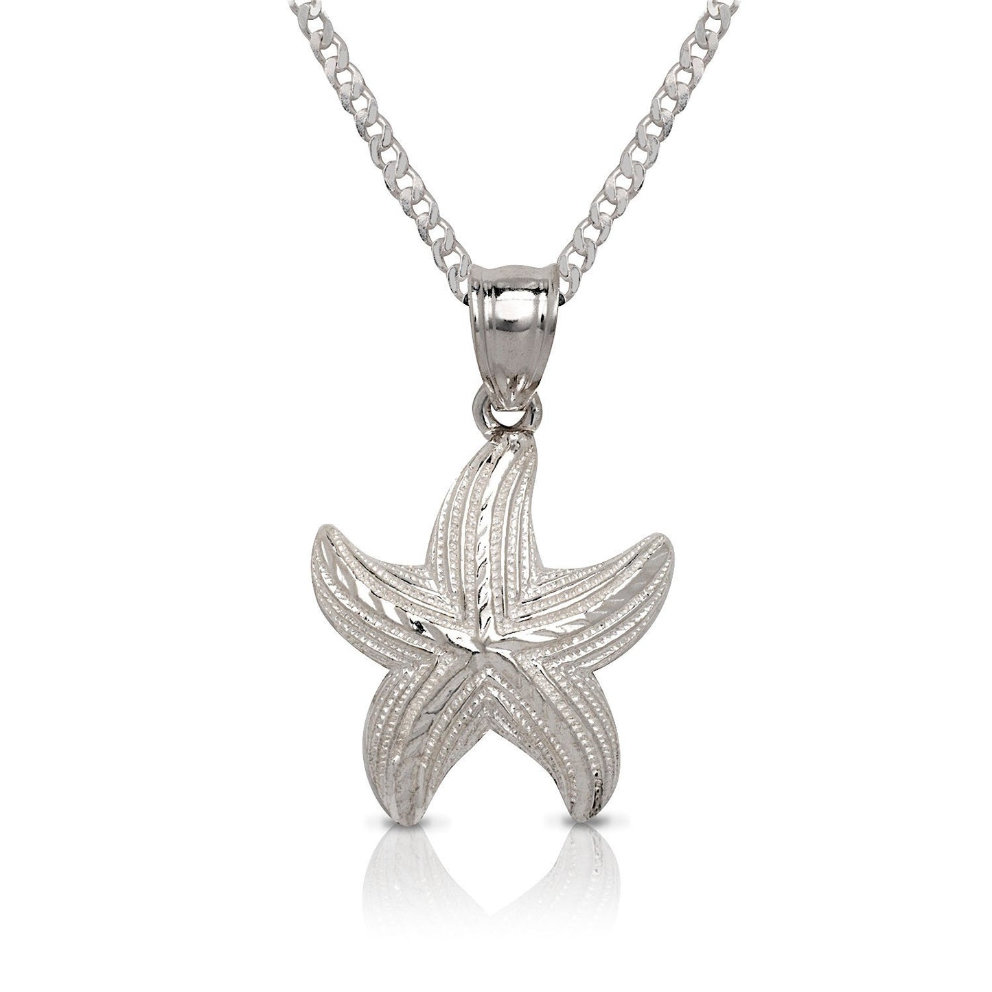 NEW .925 Sterling Silver Starfish Pendant w. Cuban Chain Set - Betterjewelry