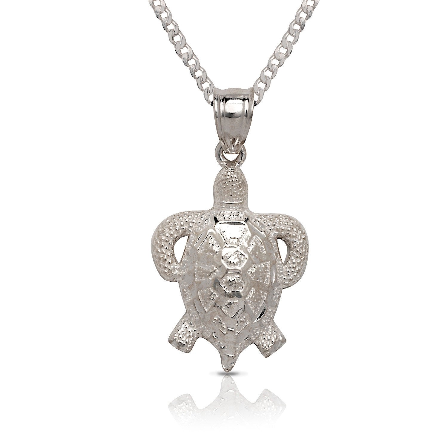 NEW .925 Sterling Silver Sea Turtle Pendant w. Cuban Chain Set - Betterjewelry