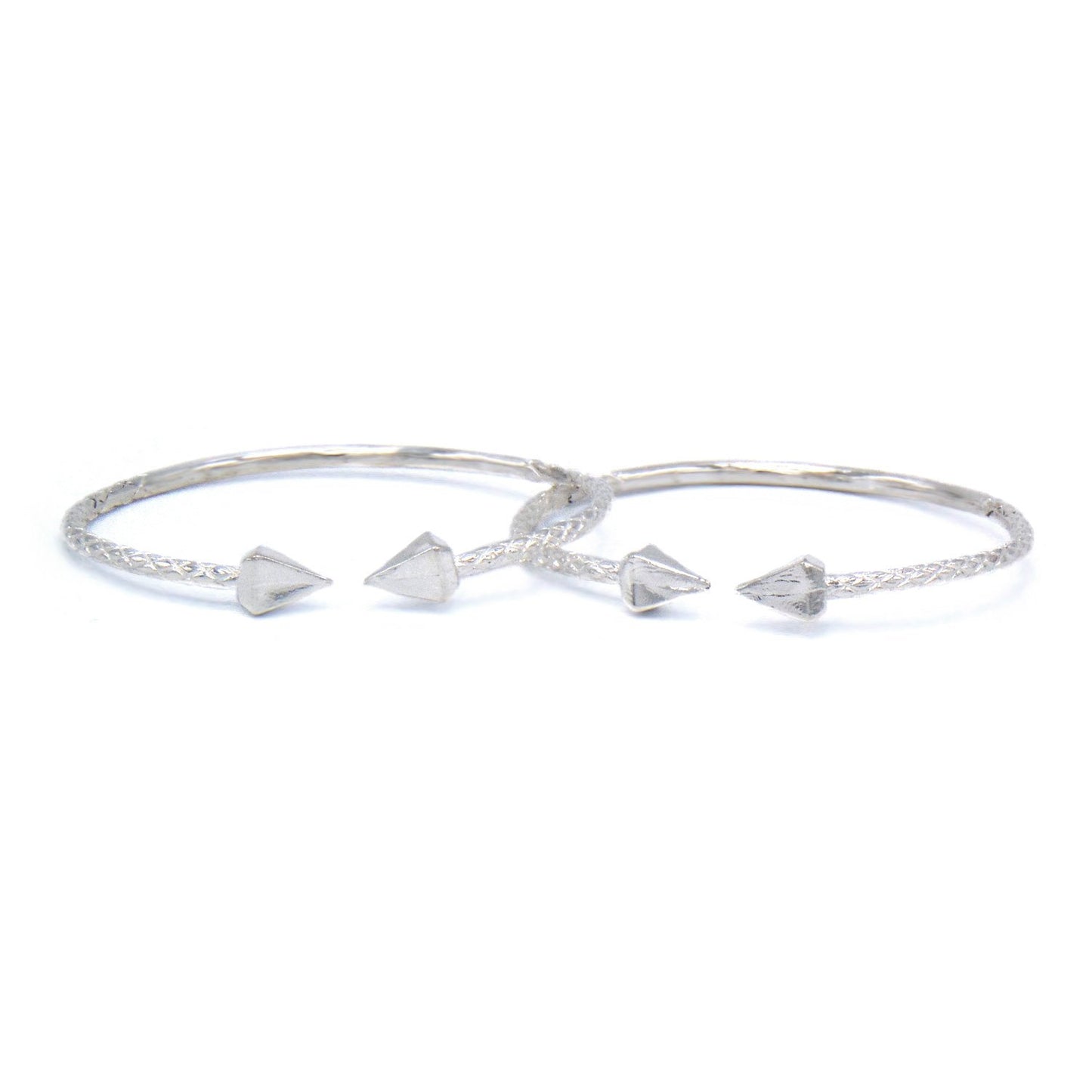 Large Pyramid Ends .925 Sterling Silver West Indian Bangles 55.0 Grams (Pair) - Betterjewelry