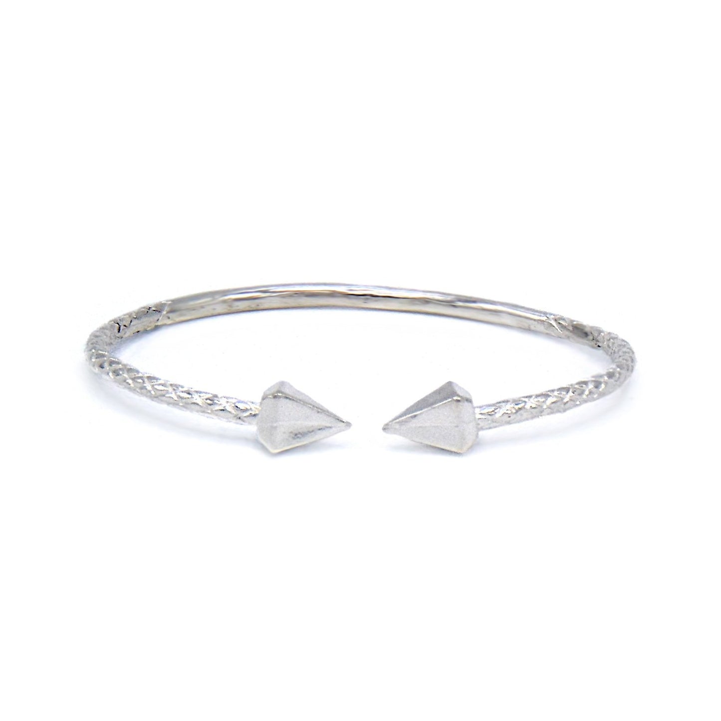 Large Pyramid Ends .925 Sterling Silver West Indian Bangle (MADE IN USA) - Betterjewelry